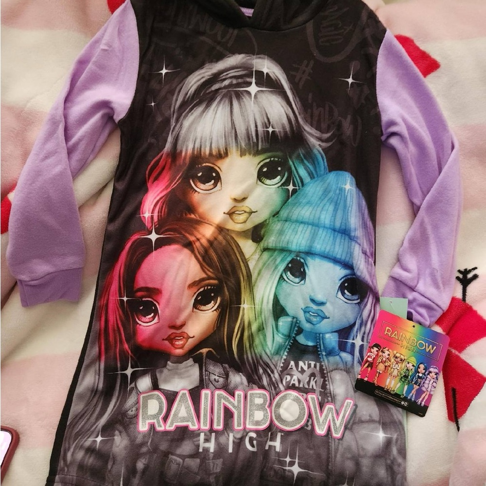 Rainbow High Kids Nightgown with Character Design - Black and Purple